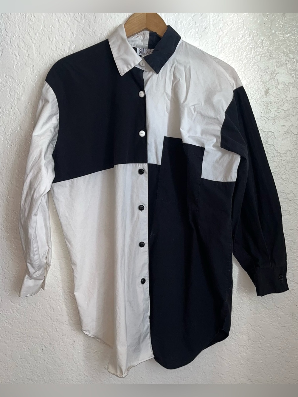 Bill Blass Vintage Union Made Women’s Black White Color block Shirt Size Small